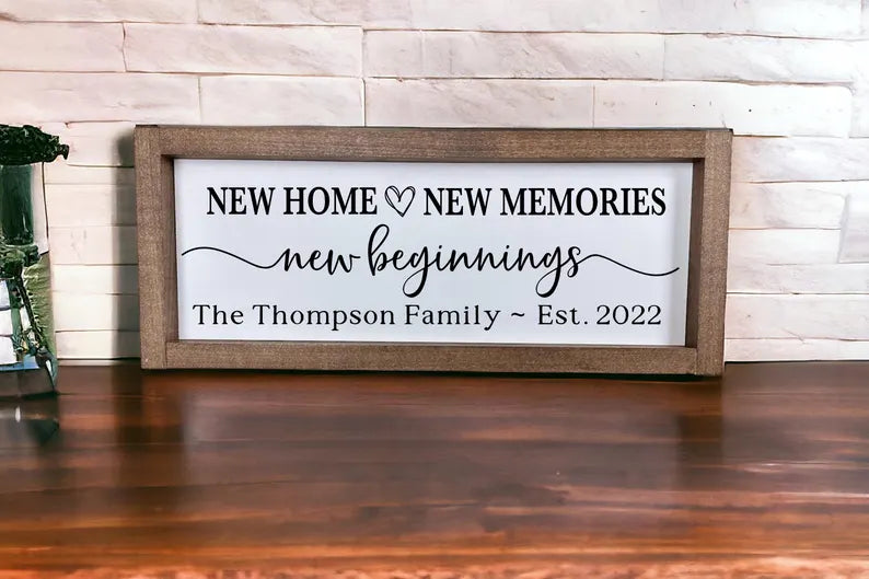 New Home Sign Personalized, New Home New Memories New Beginnings Sign, New Home Gift, Family Name Sign, Custom Wood Sign, Last Name Sign