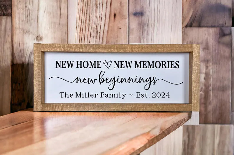 New Home Sign Personalized, New Home New Memories New Beginnings Sign, New Home Gift, Family Name Sign, Custom Wood Sign, Last Name Sign