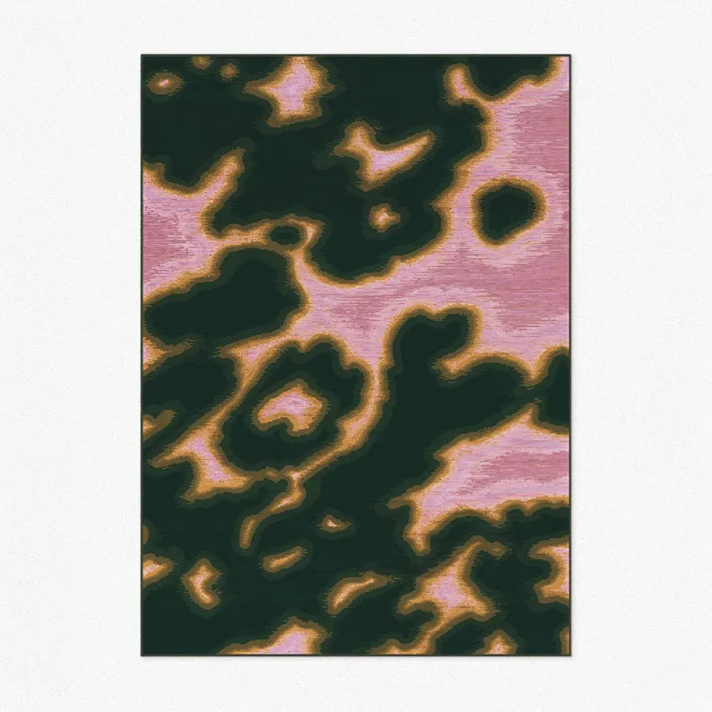 Pink Psychedelic Area Rug, Abstract Animal Print, Green Dopamine Home Decor Items, Aesthetic Eclectic 9x12 Living Room Bedroom Large Carpet