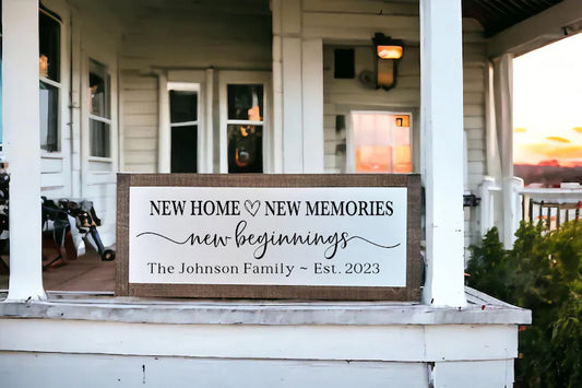 New Home Sign Personalized, New Home New Memories New Beginnings Sign, New Home Gift, Family Name Sign, Custom Wood Sign, Last Name Sign