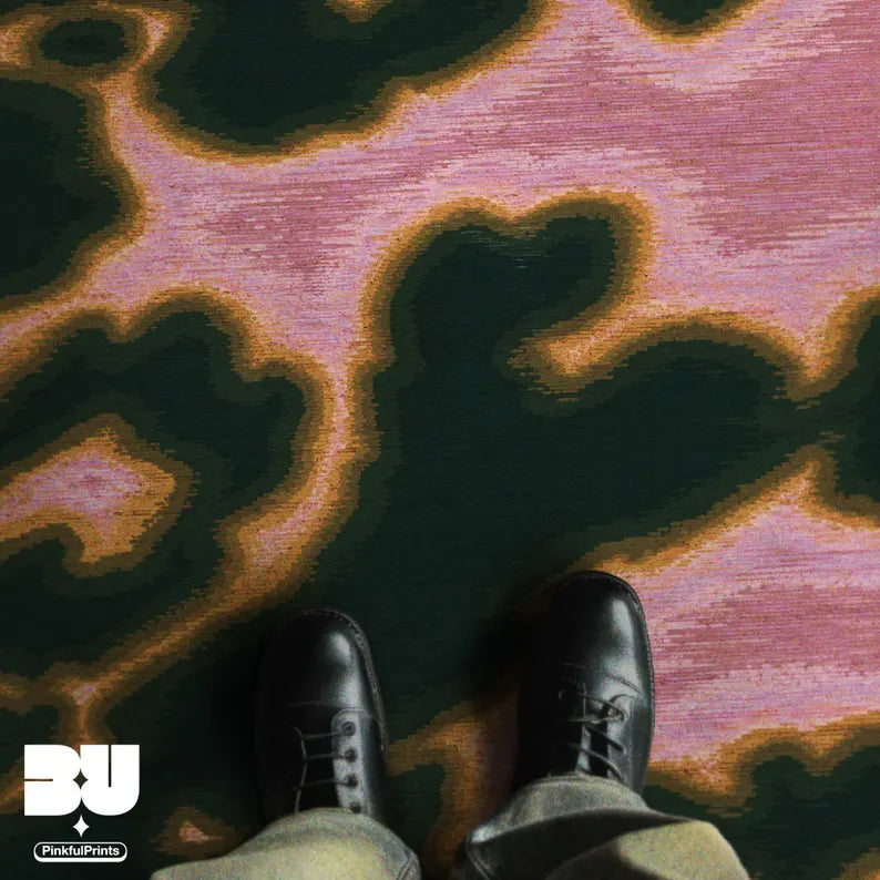 Pink Psychedelic Area Rug, Abstract Animal Print, Green Dopamine Home Decor Items, Aesthetic Eclectic 9x12 Living Room Bedroom Large Carpet